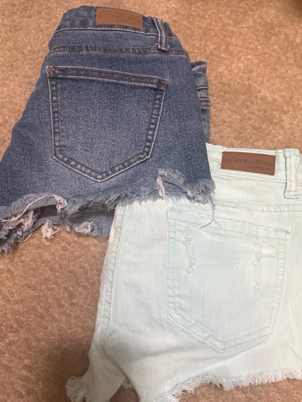 Ocean Drive Mint Lace-Up Distressed Denim Shorts and Light denim